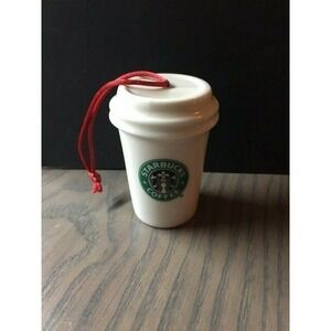 2006 Starbucks Ornament White Porcelain Green Logo To Go Cup